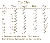 Waistcoats Measurement Chart.