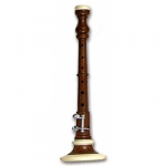 Bombard Chanter, Ivory color Plastic Mounts, 1 key with reed 12.25 inches long the ball is in 3 inches in diameter.