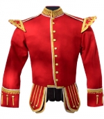 GPC1054R. Pipe Band Doublets, Red 100% Melton wool body White piping Gold braid trim Scrolling gold braid trim on cuffs, collar, and shoulder shells