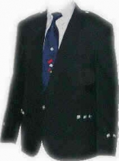 GPC-1055.  Argyle Jacket Black Wool, with a single button on the front, two side vents, cuffs with 3 buttons, pocket flaps with 3 buttons, custom sizes available. Diamond Shape Thistle Button, any size