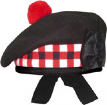 Highland Balmorals, Diced, black color, red, black & white dicing with red or black pom pom,   any size