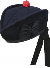 GPC-1074. Highland Glengarry Plain, NAVY BLUE color, with red or black pom pom,  any size.