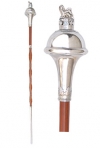 GPC-1093. Marching Stick  Malacca Cane with chain and chrome plated Lion/Crown head at top (Mace) 54