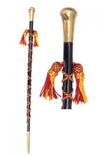 GPC-1098. Parade Stick made up of pure Malacca cane wrapped up in a silk cord and covered on both sides by Chrome Plated Head (Plain) and Base. Length: 36