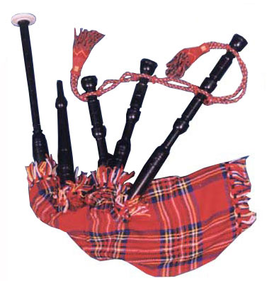 GPC-1010. Toy or Dummy Bagpipe, with functional Chanter, & Plastic Chanter Sole dressed Royal Stewart Tartan