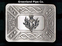 Made from chrome with an antique finish, zoomorphic design and thistle insert