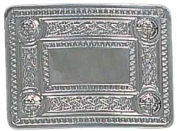 Chrome buckle with Celtic design.