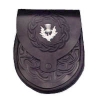 Leather Sporran Celtic Embossed with Badge. with chain leather straps to suit adult men.