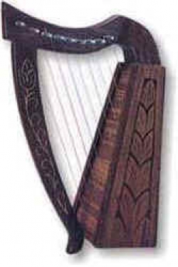 GPC-2116. Mini Harp,  made of well eaged dark engraved Sheesham/Rosewood, lacquered finish, equipped with 09 nylon/wire strings, 15 inches, complete with carrying case and Tuning Key.