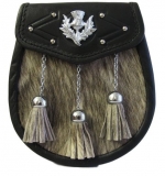 Grey Cowhide Body with 3 tassels * Front flap with mounted thistle and inverted V embossing & studs