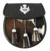 Mottled (Brown/White) Bovine Sporran Thistle Embossed on the Flap with Thistle Badge 3 Chain Tassels Free Sporran Belt