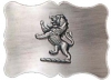 Plain buckle made from antique chrome with a lion emblem