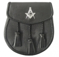 Masonic Sporran Good Quality Smooth leather  Opens with a stud and flap at the front 3 leather tassels