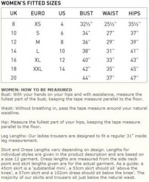 Ladies Kilts size Chart/measurement