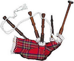 Toy or Dummy Bagpipe, with functional Chanter, & Plastic Chanter Sole dressed in Royal Stewart tartan cover and woolen cord