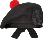 Highland Balmorals, Plain, Black Color, with red or black pom pom, any size.