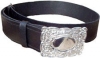 GPC-1084.  Piper or Drummer Waist Belt, black  leather, thistle design buckle, any size.