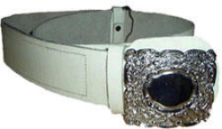 Piper or Drummer Waist Belt, white leather, thistle design buckle, any size.